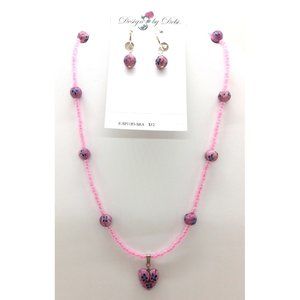 Pink and Blue Millefiori Necklace and Earrings Set